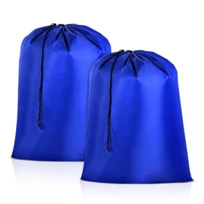 Afbeelding van Waszak Voor Op Reis, Vuile Was Verzamelaar, Met Trekkoordsluiting, Nylon Opvouwbare Opbergzak Kledingtasje Slaapzaal Blauw 60x80 cm 2 Stuks