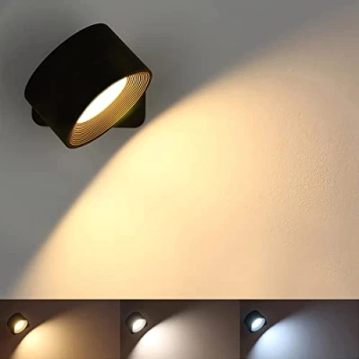 Afbeelding van Anmossi Oplaadbaar Muurlampen,4.5W LED Wandlamp voor Binnen,Dimbaar Batterij Wandlamp,Aanraakbediening,360Rotatie,3 Niveaus van Helderheid en 3 Kleurtemperaturen,voor Woonkamer,Slaapkamer,Hal(Zwart)