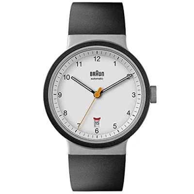 Afbeelding van Braun Heren 40mm automatisch horloge met zwarte rubberen band BN0278, Wit, riem