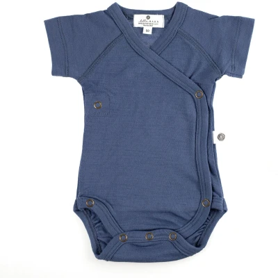 Afbeelding van Wollen Overslagromper korte mouw Merinowol Vintage Indigo 62 3 tot 6 maanden