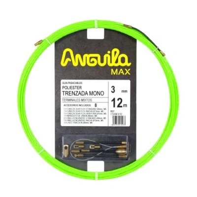 Afbeelding van Anguila Max 75330012 kabelgeleiding, speciaal voor smalle buizen, polyester, gevlochten, 3 mm, 12 meter en gemengde klemmen, groen