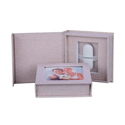 Afbeelding van Bruiloft USB box met beeldvenster. Wit, Zwart, Parelwit, Goud, Zilver (Beige)