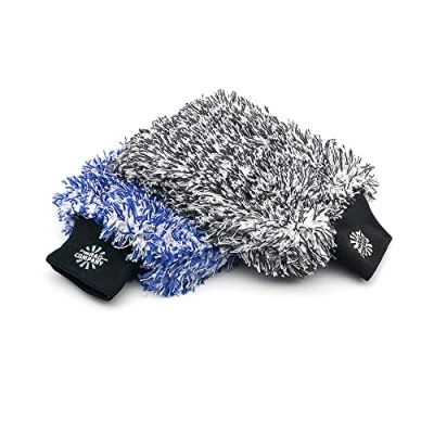 Afbeelding van The Rag Company Cyclone Ultra Wash Mitts 70/30 &#039;Gauntlet&#039; Blend Koreaanse microvezel, schuimvulling, krasbestendig, pluisvrij, geweldig voor spoelloos wassen, 20 x 22,9 cm, blauw + zwart (2 stuks)