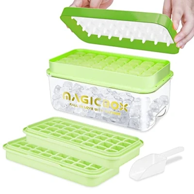 Afbeelding van IJsblokjesvorm, voedselveilige ijsblokjeshouder met deksel, alle ijsblokjes in een seconde vrijgeven, BPA vrij, 64 (groen Ice Cube Tray)