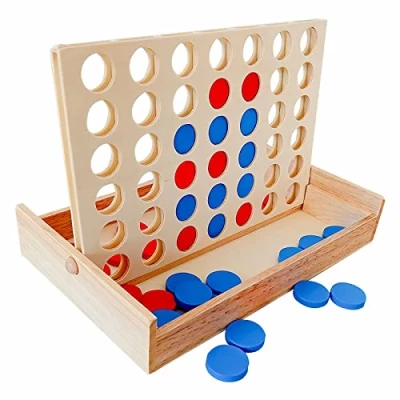 Afbeelding van APOMOONS Vier wint hout, bordspel 4 in een rij spel, verticaal bordspel, strategiespel voor 2 spelers, pedagogisch speelgoedcadeaus geschikt (hout)