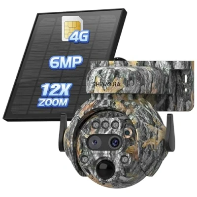 Afbeelding van SHIWOJIA 12 x Zoom 4G externe SIM camera, 6 MP 360 PTZ jachtcamera, camouflage LET zonne energie, PIR detectie, nachtkleur, twee weg audio
