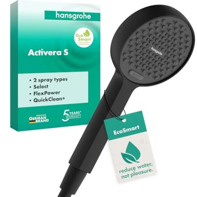 Afbeelding van hansgrohe Activera Select S 28033670 Waterbesparende douchekop 7,2 l/min (EcoSmart), handdouche met 2 straalsoorten, ronde douchekop, spaardouchekop antikalkfunctie, matzwart