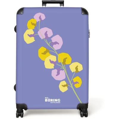 Afbeelding van NoBoringSuitcases.com® Koffer groot Reiskoffer lichtgewicht Paars met kleurrijke bloem Rolkoffer 4 wielen Grote trolley XL 98 liter bagage