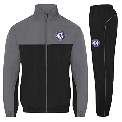 Afbeelding van Chelsea Heren trainingspak jas en broek set OFFICIËLE voetbal cadeau, Grijs/Kleur Crest, L
