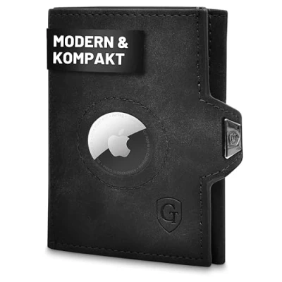 Afbeelding van GenTo Smartlet Air Slim Wallet, portemonnee, met muntvak, Apple AirTAG houder, TÜV geteste RFID NFC bescherming, klein, dun, smal, kaarthouder, voor heren en dames, geschenkdoos, mat zwart, Kompaktes Münzfach Reißverschluss