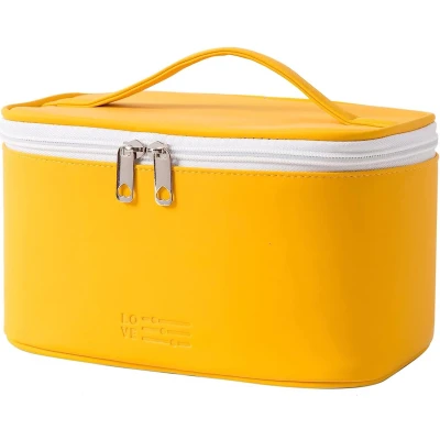 Afbeelding van BOTC Make up tasje 2 lagen Met handige vakjes Cosmetica organizer Toilettas Maat Etui Geel