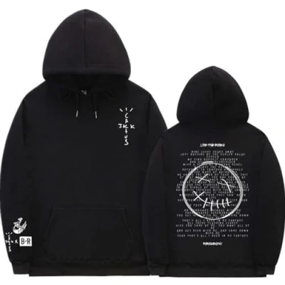 Afbeelding van DLUHOS Travis Scott Hoodies Dubbelzijdig Logo Print Hoodie Mannen Vrouwen Oversized Hip Hop Stijl Sweatshirt Y2K Hood Rapper Trui, zwart, L