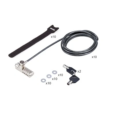 Afbeelding van StarTech.com 10 Pack Laptopsloten met Dubbele Toegang, 2m K Slot Kabelslot Gelijksluitende Cilinder en Combinatieslot