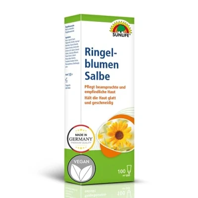 Afbeelding van SUNLIFE Goudsbloemzalf 100 ml zalf met goudsbloemextract verzorgende crème jojoba olie, vitamine E &amp; allantoïne goudsbloemen voor belaste en gevoelige huid