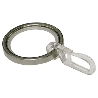 Afbeelding van GARDINIA Gordijnringen voor gordijnroedes van 20 mm in diameter, inclusief glij inzetstuk en gordijnhaak, 10 stuks, Chicago collectie, breedte: 4 mm, metaal, rvs look