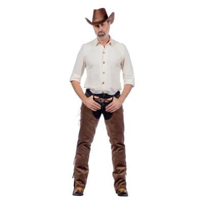 Afbeelding van Wilbers &amp; Cowboy Cowgirl Kostuum Beige Blouse Clay White Man Wit / Maat 58 Carnavalskleding Verkleedkleding