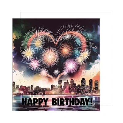 Afbeelding van Edition Seidel Premium vierkante verjaardagskaart met envelop. Wenskaart Happy Birthday bilet kaart voor man vrouw vriendin vriend vuurwerk (GQ360 SW025)