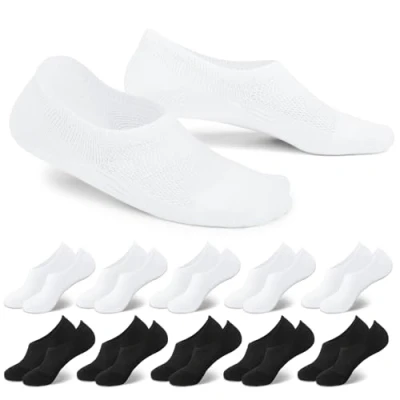 Afbeelding van EKSHER 10 paar No Show sneakersokken, onzichtbare sokken voor dames en heren, korte katoenen voetjes, antislip, ademend, 5 x wit + wit, 35/38 EU