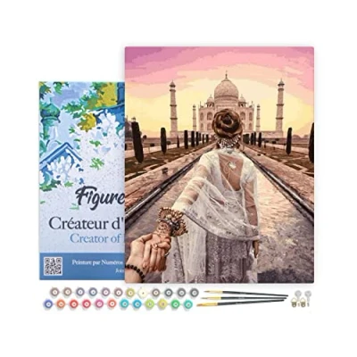 Afbeelding van Figured&#039;Art Schilderen op Nummer Volwassenen met lijst Romantische wandeling Taj Mahal Handwerk acrylverf Kit DIY Compleet 40x50cm Canvas al ingelijst