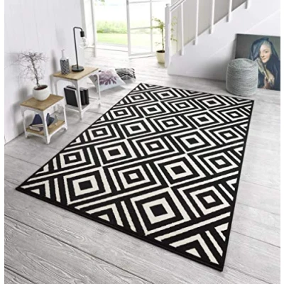 Afbeelding van Design Tapijt/Vloerkleed Ruiten Art Zwart/wit 70x140 Cm