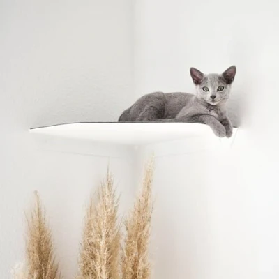 Afbeelding van LucyBalu® Kattenligstoel &amp; klimplank met vilt voor wandhoeken Wandligstoel katten Kattenplank Kattenwandligstoel Kattenmeubels klimmuur Wit