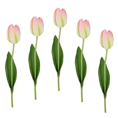 Afbeelding van I.GE.A. Kunstbloem Real Touch Tulpen set van 5 kunst tulpenknoppen kunstbloemen snijbloem (5 stuks)