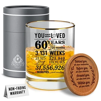 Afbeelding van Kies® Cadeau 60e verjaardagscadeaus voor mannen en vrouwen gepersonaliseerde whiskyglazen geschenken papa mama echtgenoot 60 jaar oude man