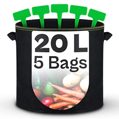Afbeelding van Plantenzak, 5 x 20 L Non Woven stof met Plantenmarkers voor etikettering, handvat, kruiden