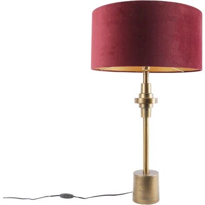 Afbeelding van QAZQA Art Deco tafellamp brons velours kap rood 50 cm Diverso