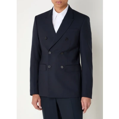 Afbeelding van Sandro heren Regular fit double breasted colbert van scheerwol met klepzakken in de kleur Donkerblauw, maat: 52