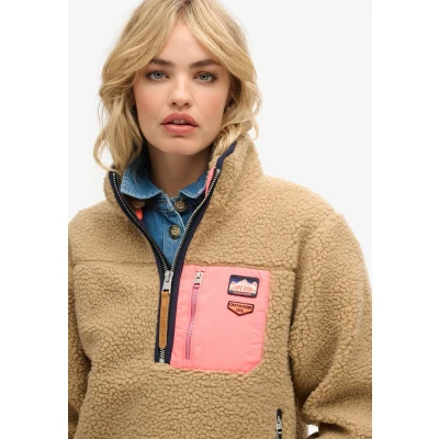 Afbeelding van Superdry Vrouwen Vintage Retro Fleecetrui met Halve Rits Bruin Grootte: 44