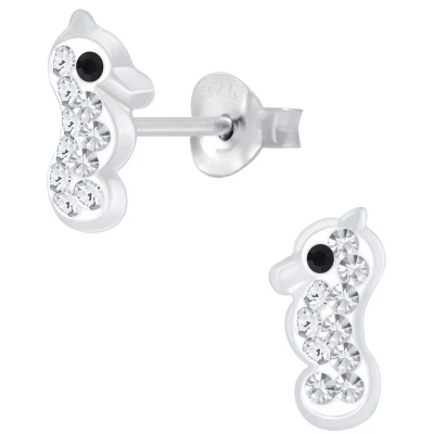 Afbeelding van JoyS Zilveren zeepaardje oorbellen 5 x 9 mm wit kristal
