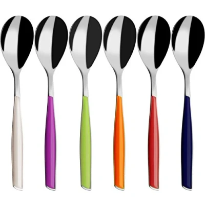 Afbeelding van BUGATTI, Glamour, 6 theelepels van roestvrij staal 18/10 en handgrepen in gemengde kleuren: ivoor, blauw, iris, groen, oranje, rood, Bugatti Pro Tech System