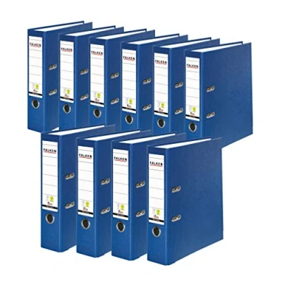Afbeelding van FALKEN 10 stuks PP Color Kunststof Ordners. Gemaakt in Duitsland. 8 cm breed DIN A4 blauw Vegan ringband dossiermap Lettermap Kantoormap Kunststofmap Gesleufde map