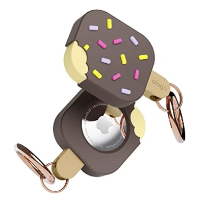Afbeelding van elago Ice Cream Case Compatibel met Apple AirTag Sleutelhanger, Voor Hoesje Valbescherming, Karabijnhaak (Track honden, Sleutels, Portemonnees) Traceerapparaat Niet Inbegrepen (Bruin)