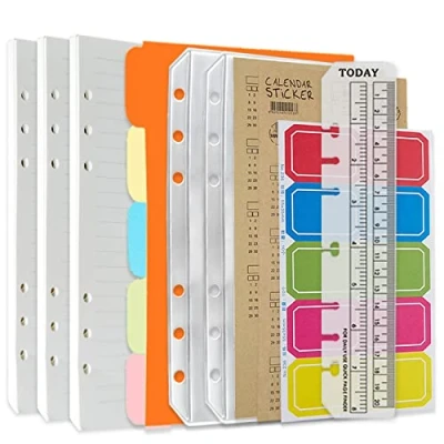 Afbeelding van DY.2ten Hervulbare A5 notitieboekenset, 3 pack gelinieerd navulpapier, doorzichtige mappen met rits, verdelers, indextabs, liniaalmarkering, papiervulling voor 6 rings Planner