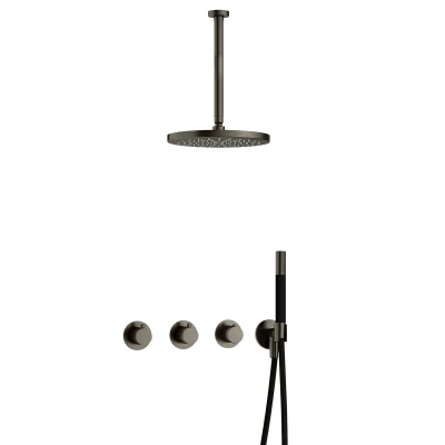 Afbeelding van Hotbath Cobber Regendoucheset IBS70 Verouderd ijzer Staaf handdouche 30cm Hoofddouche Plafondbuis Handouche met wandhouder