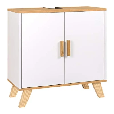Afbeelding van EUGAD badkamerkast wastafelonderkast Staandekast in spaanplaat met 2 deuren, onder wastafel 60x30x60cm,Wit 0018WY