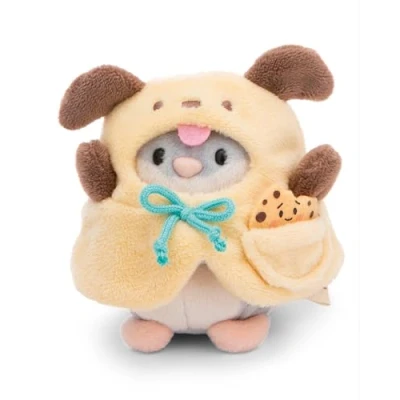 Afbeelding van Set knuffeldier Hamster Shai 8 cm met koek &amp; Hondenkostuum in Geschenkdoos 8,5x6,5x10 grijs Zacht speelgoed gemaakt van pluche, schattig pluchen om mee te knuffelen en spelen