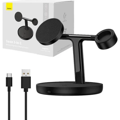 Afbeelding van Baseus 3 in 1 Station 20W Draadloze Oplader iPhone/AirPods/Watch Zwart