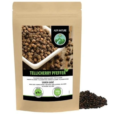 Afbeelding van tellicherry Peper (500g), tellicherrypfeper, peperkorrels zwart uit gecontroleerde teelt, laboratoriumgetest, 100% zuiver en natuurlijk