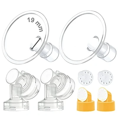 Afbeelding van Maymom Merk 25 mm 2X Tweedelige Borstschild, Base Connector w/Valve en Membraan voor geselecteerde Medela borstkolven; Medium Shield (19mm)