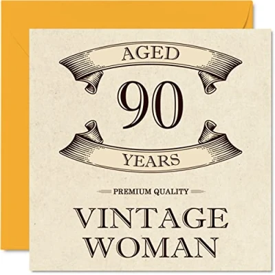 Afbeelding van Vintage 90e verjaardagskaarten voor vrouwen leeftijd 90 jaar leuke verjaardagskaart mama zus vrouw oma oppas tante, 145 mm x dames wenskaarten,