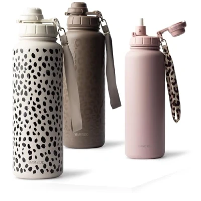 Afbeelding van MAMEIDO Thermosfles met rietje 700ml lekvrije geïsoleerde drinkfles van roestvrij staal draaglus, BPA vrije isoleerfles (Almond Flakes, 0,7l)