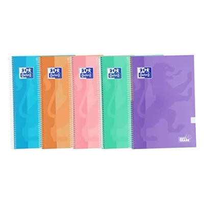 Afbeelding van Oxford, notitieboeken, A4, geruit, 4 x 4, extra stevige omslag, 80 vellen, 5 pastelkleuren