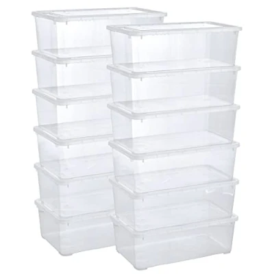 Afbeelding van Grizzly kleine opbergboxen 12 x 5 L met transparant deksel transparante boxen stapelbaar ventilatie