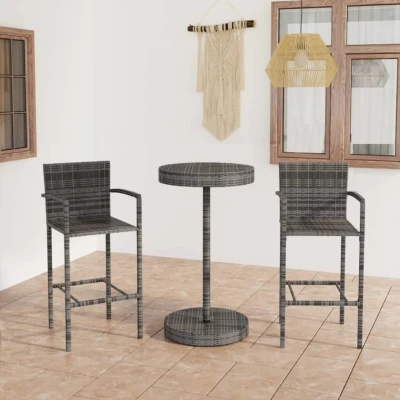 Afbeelding van 3 delige Tuinbarset poly rattan grijs