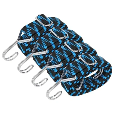 Afbeelding van Spanrubber met haken, 4 expanders, spanbanden verstelbare bagagespanner, breed, rubberen spanner 1 m, voor steekwagen, bagagedrager, fiets, motorfiets, camping, blauw