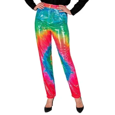 Afbeelding van Widmann Feestmode paillettenbroek voor dames, psychedelic, disco fever, damesbroek