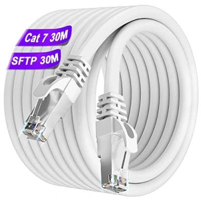 Afbeelding van Netwerkkabel 30m Cat 7 Ethernet Kabel 30 meter Internet Hoge Snelheid Afgeschermde Ethernetkabel 10Gbps 600MHz SFTP Wit Buiten Gigabit Waterdichte Patchkabel Lan Kable voor Router Switch Modem